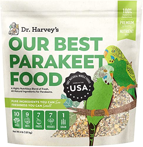 Dr. Harvey's Our Best Parakeet Food, Wholesome Seeds, Nuts, Fruits, and Vegetable Bird Feed for Budgies and Parakeets (4 Pounds/1.81 kg)