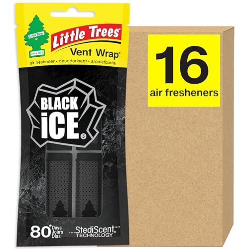 LITTLE TREES Car Air Freshener. Vent Wrap Provides Long-Lasting Scent, Slip on Vent Blade. Black Ice, 16 Air Fresheners, 4 Count (Pack of 4)