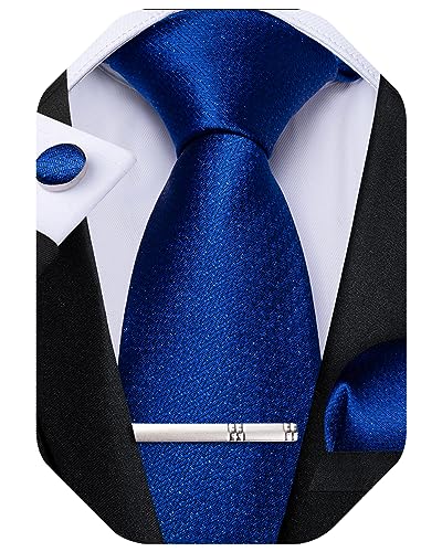 DiBanGu Royal Blue Tie for Men Silk Formal Necktie Pocket Square Cufflink Tie Clip Set