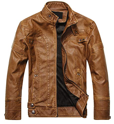 WULFUL Men's Vintage Stand Collar Leather Jacket Motorcycle PU Jacket and Coat