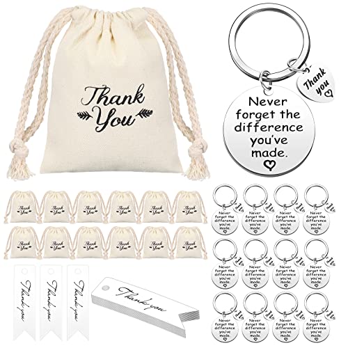 Yinkin 36 Pcs Employee Appreciation Gift for Coworker Thank You Gifts Bulk Keychain with Drawstring Bags and Cards(White)