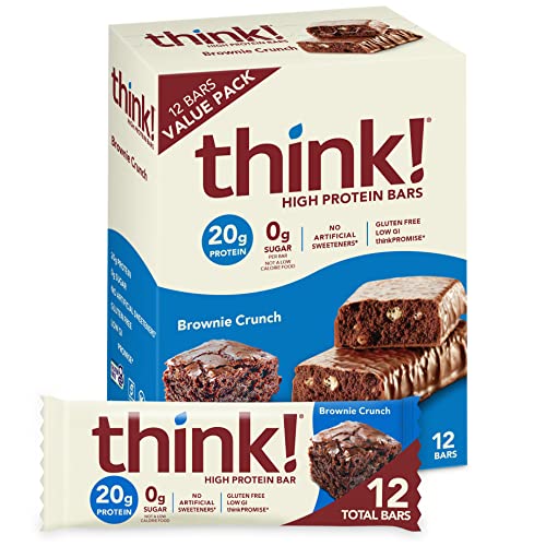 think! Protein Bars, High Protein Snacks, Gluten Free, Kosher Friendly, Brownie Crunch, Nutrition Bars, 2.1 Oz per Bar, 12 Count (Packaging May Vary)