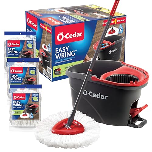 O-Cedar System Easy Wring Spin Mop & Bucket with 3 Extra Refills