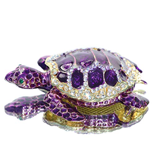 Waltz&F Purple sea turtleTrinket Box Hinged Hand-painted Figurine Collectible Ring Holder