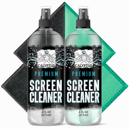 Screen Cleaner Spray Kit | (2X) 4oz Sprayer Bottles + (4X) Microfiber Cleaning Cloth | Smart Phone, Laptop, iPad, iPhone, MacBook, Computer Monitor, TV, Tesla, Touchscreen, Electronic Device Cleaner