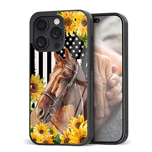 Eomnniofoy Horse Phone Cases Compatible with Apple iPhone 6 7 8 11 12 13 14 Pro Max Plus Mini Xr Xs SE | for Samsung Galaxy A13 A03 S21 S22 S23, Cool Flag VS Sunflower Horse Gifts for Girls Women