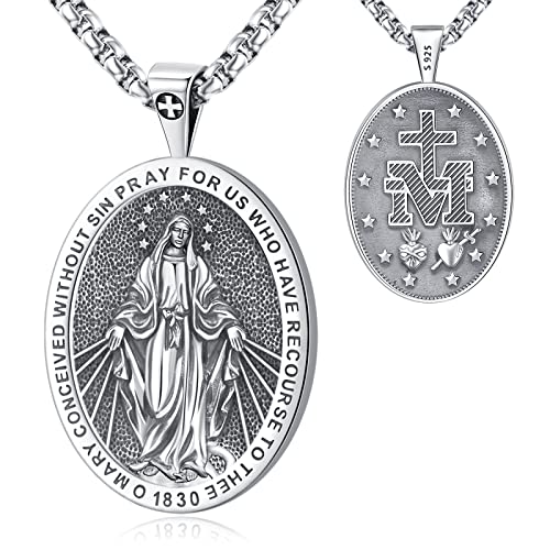 Virgin Mary Necklace women men Miraculous Medal medalla de la virgen milagrosa maria Virgen De Guadalupe de plata 925 original Sterling Silver Our Lady Guadalupe Pendant Oval holy mary Blessed mother