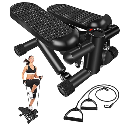 Steppers for Exercise, Stair Stepper with Resistance Bands, Mini Stepper with 300LBS Loading Capacity, Hydraulic Fitness Stepper with LCD Monitor
