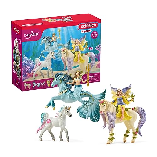 Schleich bayala 5-Piece Starter Set - Fairy Feya, Mermaid Eyela, with Unicorn, Pegasus, and Seahorse Playset - Magical and Colorful Toy Set, Enchanting Gift for Boys and Girls, Kids Age 5+