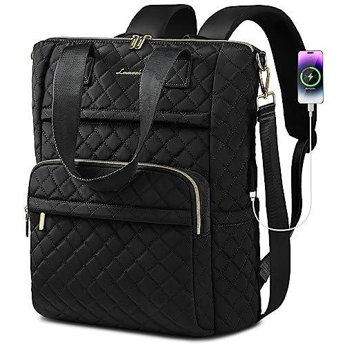 LOVEVOOK Laptop Backpack for Women 15.6 inch,Diamond Quilted Convertible Backpack Tote Laptop Computer Work Bag,Cute Womens Travel Backpack Purse College Teacher Carry on Back pack with USB Port,Black