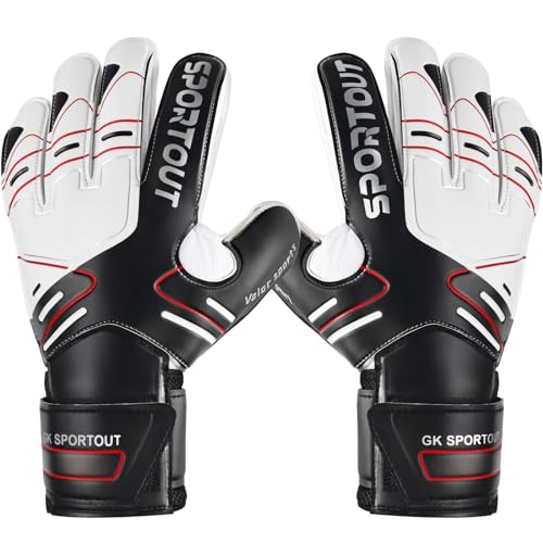Sportout Youth&Adult Goalie Goalkeeper Gloves, Strong Grip for The Toughest Saves, with Finger Spines to Give Splendid Protection to Prevent Injuries,3 Colors (Black, 6)