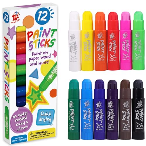 TBC The Best Crafts Paint Sticks,12 Classic Colors, Washable Paint, Non-toxic, Tempera Paint Sticks for Kids and Students