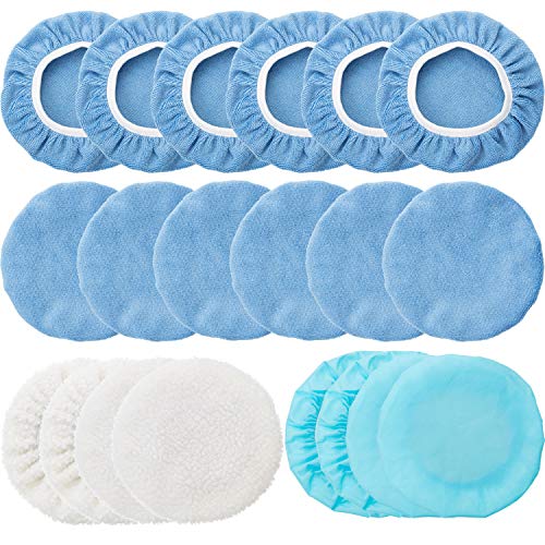 Mudder 20 Pieces 9-10 Inches Polishing Pads for Power Polisher, Wool, Microfiber, Wax Applicator, Woolen Fleece - 20 Pcs Set