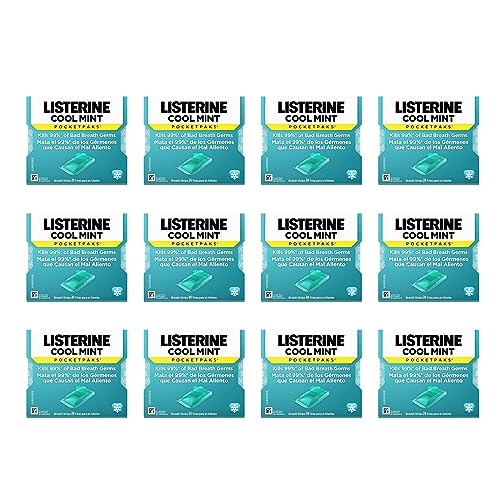 Listerine Cool Mint Pocketpaks Breath Strips Kills Bad Breath Germs, 24-Strip Pack (12 Pack)