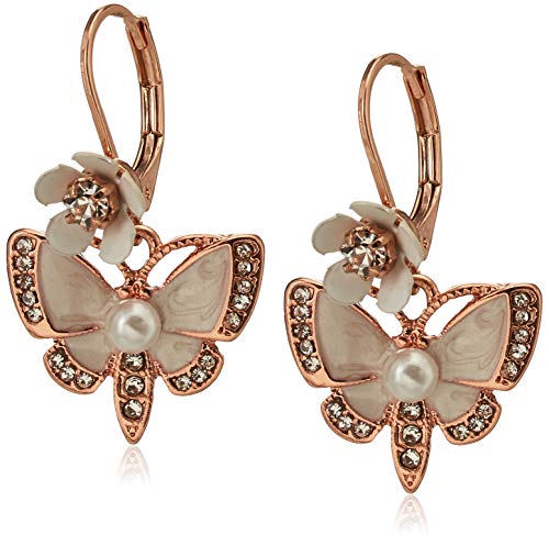 Betsey Johnson Rose Gold Butterfly Drop Earring,White,One Size