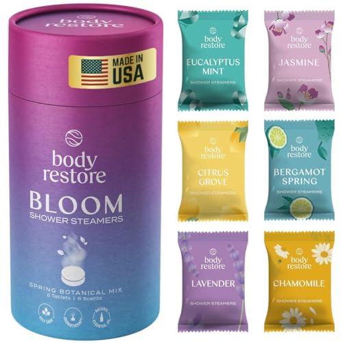 Body Restore Shower Steamers Aromatherapy 6 Pack - Relaxation Birthday Gifts for Women and Men, Travel Essentials, Stress Relief and Self Care - Bloom