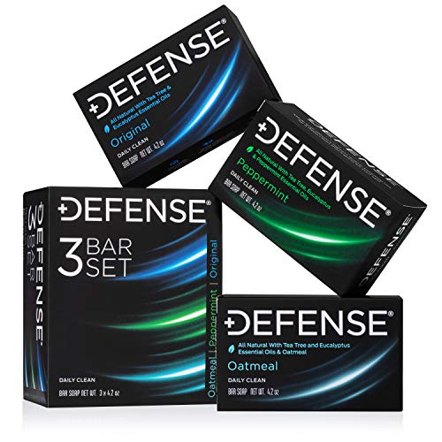 Defense Soap All Natural Tea Tree Bar Soap, 3 Bar Variety Pack - Original, Peppermint, Oatmeal