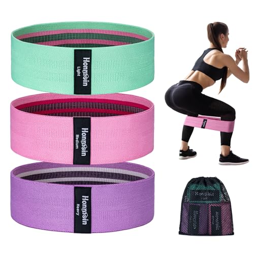 Honmein Resistance Bands for Working Out, 3 Levels Exercise Bands Workout Bands Set for Women Men, Hip Legs Booty Bands for Home Fitness, Gym, Yoga, Pilates (Assorted)