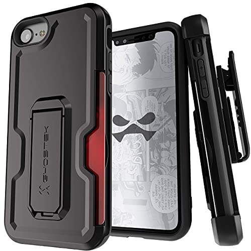 Ghostek Iron Armor Belt Clip iPhone SE (2020) Case with Holster, Card Holder and Stand Protective Full Body Cover with Heavy Duty Protection Slim Matte Design iPhone SE (2020) (4.7') (Matte Black)