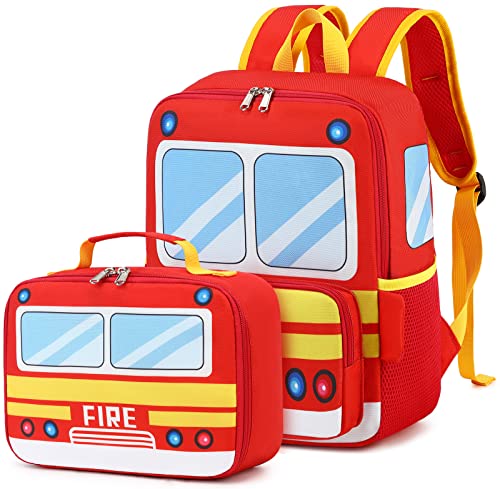 Bluboon Toddler Backpack Boy Girls Preschool Bookbag Fire Truck Kindergarten 3D Daycare Bags Lunch Box