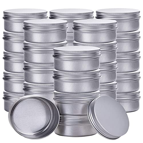 Silver 1 Ounce Aluminum Tin Jar Refillable Containers 30ml Aluminum Screw Lid Round Tin Container Bottle for Cosmetic,Lip Balm, Cream, 30 Pcs