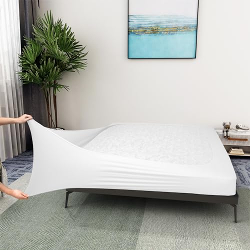 Box Spring Cover Queen Size - Jersey Knit & Stretchy Wrap Around 4 Sides Bed Skirt for Hotel & Home - Queen/Queen XL, White