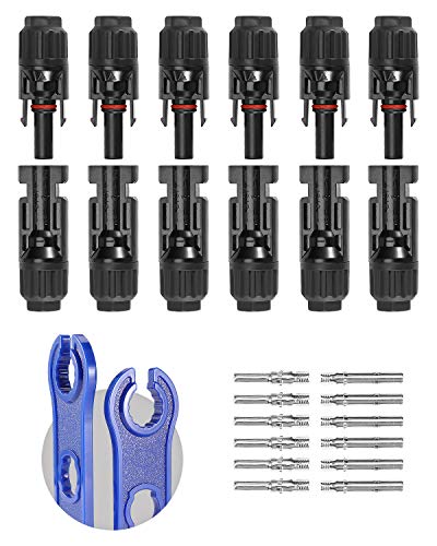 BougeRV 12 PCS Solar Connectors with Spanners Solar Panel Cable Connectors 6 Pairs Male/Female(10AWG)