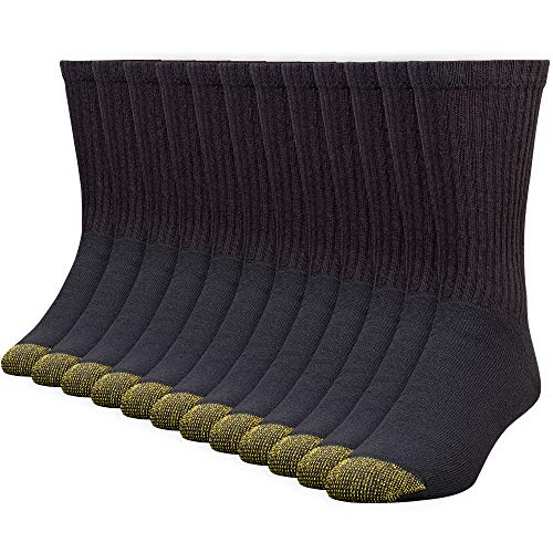 GOLDTOE Men's 656S Cotton Crew Athletic Socks, Multipairs, Black (12-Pairs), Large