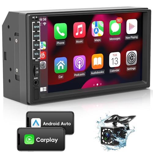 Leadfan Double Din Car Stereo with Apple Carplay and Android Auto, 7 Inch HD Touchscreen Car Audio Receivers Car Stereo with Bluetooth, Voice Control, MirrorLink, Camera, FM Radio/USB/TF/AUX/Subwoofer