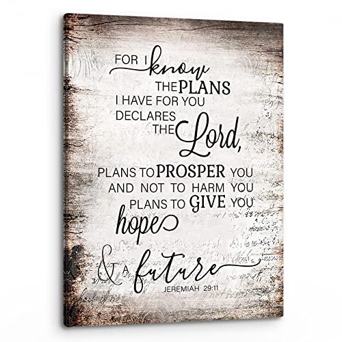 PHAMTE Jeremiah 29 11 Wall Art, Christian Jeremiah 29:11 For I Know The Plans I Have For You Wall Art, Bible Verse Scripture Print Framed Canvas Painting Christian Prayer Room Office Decor(11x14)