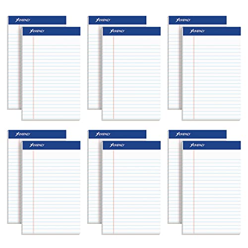 Ampad 5 x 8 Legal Pads, 12 Pack, Narrow Ruled, White Paper, 50 Sheets Per Writing Pad, American Pad & Paper, Made in USA (20-364)
