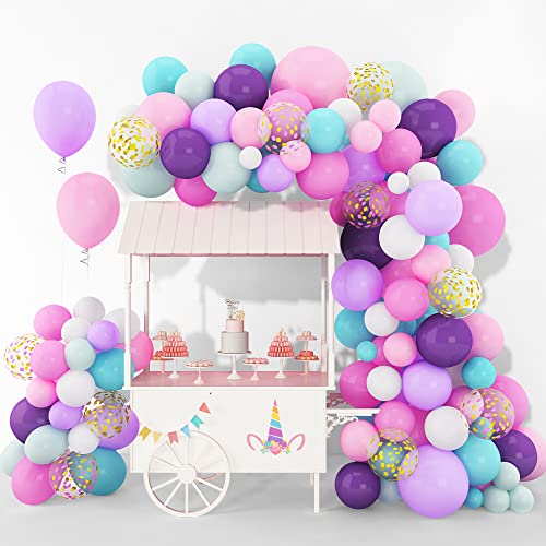 Amandir 168Pcs Unicorn Balloon Garland Arch Kit 12''10''5'' Pink Purple Blue Gold Confetti Magic Movie Balloons for Baby Shower Wedding Birthday Party Decorations Supplies for Girl 3 Balloon Tools