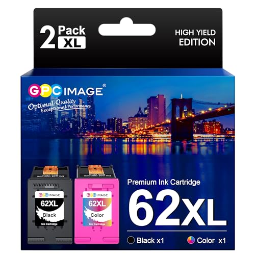 GPC Image Remanufactured Ink Cartridge Replacement for HP 62XL 62 XL for Envy 5540 5660 7645 5642 5542 5643 5640 7644 5661 7643 5663 OfficeJet 250 5740 200 5745 5741 5744 Printer(1 Black 1 Tri-Color)
