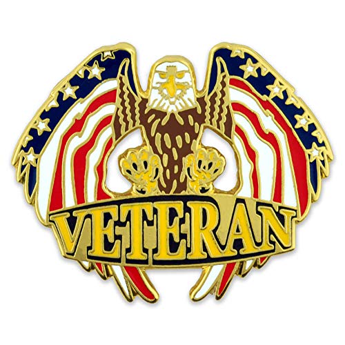 PinMart Patriotic Eagle Veteran Pin – Patriotic American Lapel or Hat Pin – Proud to be Retired Army, Navy, Air Force or Marine Corps – Gold Plated Enamel Pin with Secure Clutch Back