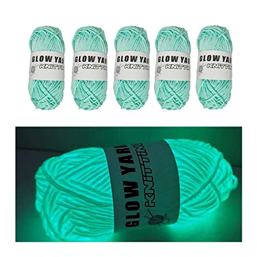 Yarn for Crocheting - 5 Rolls DIY Glow in The Dark Yarn, Glow in The Dark Yarn for Crochet, Glow Yarn for Knitting, Crocheting, Crafts Sewing Beginners - Christmas Decorations (Blue）