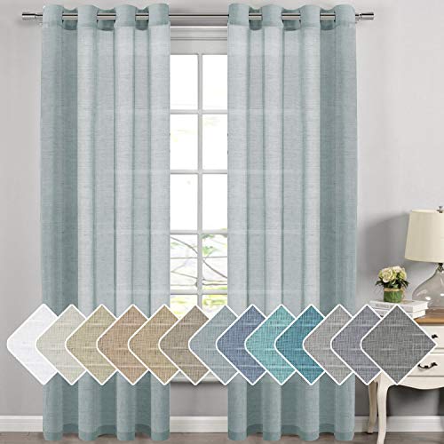 H.VERSAILTEX Nickel Grommet Linen Semi Sheer Curtains - 2 Pieces, Elegant, Natural Light Flow, Rich Quality Material, Highly Durable Curtain Panels for Bedroom/Living Room (52' W x 108' L, Teal)