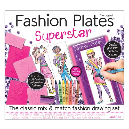 PlayMonster Fashion Plates Superstar - Mix-and-Match Drawing Set - Make 100s of Fabulous Fashion Designs - Ages 6+, Pink