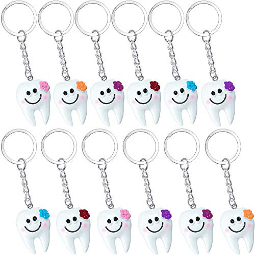Hicarer 24 Pieces Tooth Shape Keychain Resin Tooth Key Ring for Dentist Gift Handbag Pendant