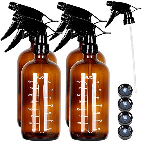 Youngever 4 Pack 16 Ounce Empty Glass Spray Bottles with Measurements, Spray Bottles for Hair and Cleaning Solutions (Amber)