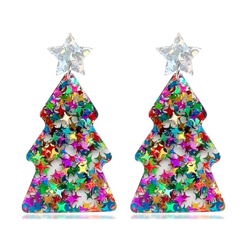Christmas Tree Earrings for Women Acrylic Christmas Holiday Earrings Christmas Gifts for Teens Girls (F-Christmas Tree, Resin)