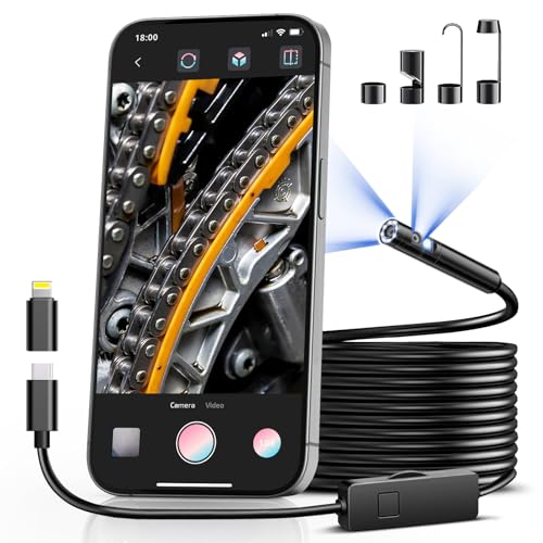 [Dual-Lens] Borescope,Endoscope Camera with Light,1920P Inspection Camera with 8+1 Adjustable LED Lights, Endoscope with 16.5ft Semi-Rigid Cable Waterproof Snake Camera for iPhone, iPad, Samsung