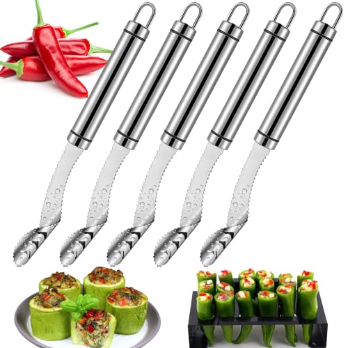 XANGNIER Pepper Seed Corer Remover,5 PCS Jalapeno Corer Tool with Serrated Slice and Stainless Steel Handle,Kitchen Gadgets and BBQ Accessories