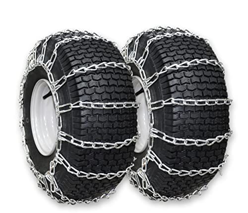 OakTen Set of 2 Tire Chains 20x8.00x10, 20x8.00x8, 21x7.00x8 for Lawn Garden Tractors, Mowers, and Riders, 2-Link Design for Enhanced Traction