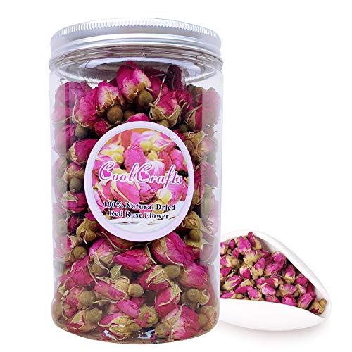 CoolCrafts Dried Rose Buds Edible Rose Tea Fragrant Dried Flowers for Tea, Baking, Crafting, Soap Making, Resin, Potpourri - Red Rose Buds 3.5oz