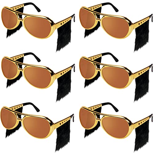 50's 60's Glasses – 6 Pairs 50's Rockstar Aviator Sunglasses with Sideburns, Funny Party Costume for Celebrity