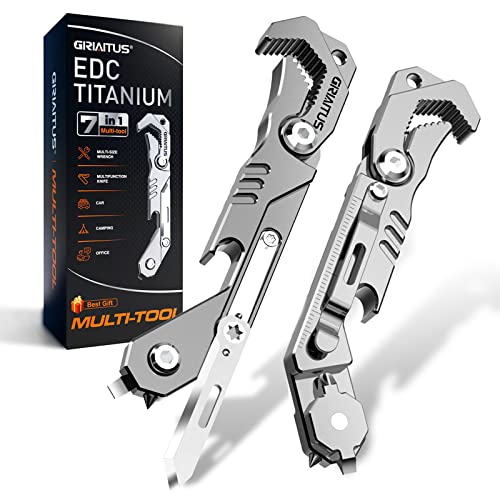 EDC Multitool 7 in 1 with knife, Wrench, Folding Knife, Screwdriver, Bottle Opene, Ruler, Urgent Car Window Breaker and Seatbelt Cutter, EDC Pocket Multi Tool for Gifts for Men (Bright silver)