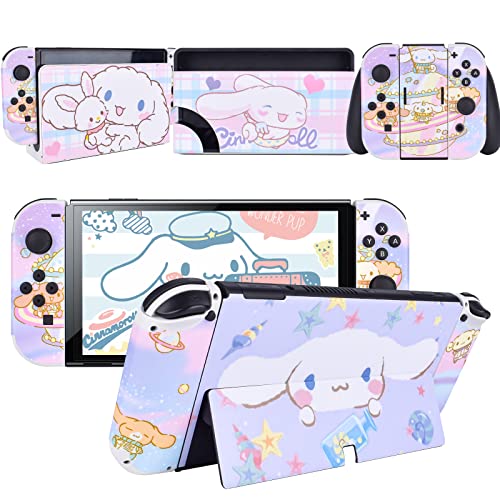 DLseego Switch OLED Skin Sticker Cute Dog Rabbit Pattern Full Wrap Skin Protective Film Sticker Design for Switch OLED New Switch Model Joy-con Controller Skin-Purple