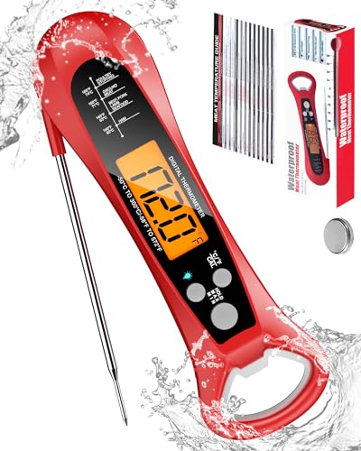 Meat Thermometer Digital, Instant Read Meat Thermometer for Grill and Cooking, Waterproof Food Thermometer for Kitchen and Outside, BBQ, Turkey, Candy, Liquids, Beef