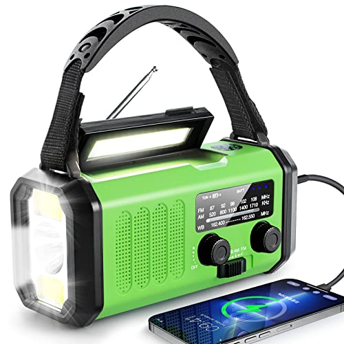 10000mAh Emergency Radio, Crank Radio, Solar Radio, NOAA/AM/FM Weather Radio, Type-C Charging Portable Radio, 3 Mode Flashlight, 5W 700LM Reading Lamp, SOS, Compass for Camping