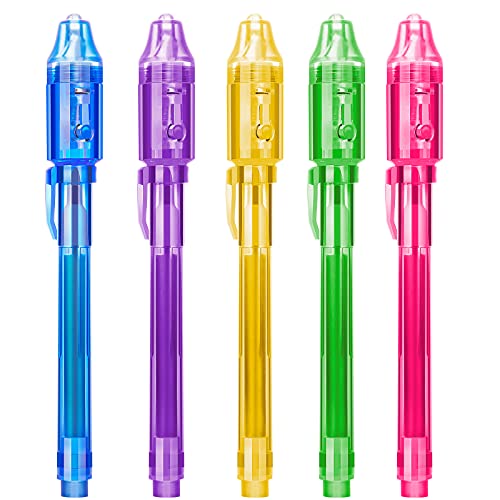 STENDA Invisible Spy Ink Pen 5 PCS, With UV Pen Light, Party Favors for Kids 8-12, Stocking Stuffers for Christmas, provide Thanksgiving, Halloween for Boys Girls Goodie Bag